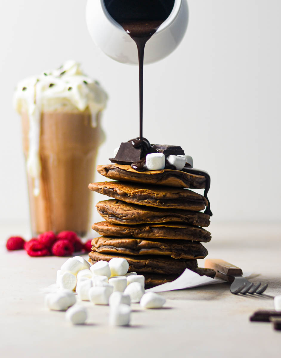 Tips for photographing food straight-on: Pancake stack shot at a straight-on angle.